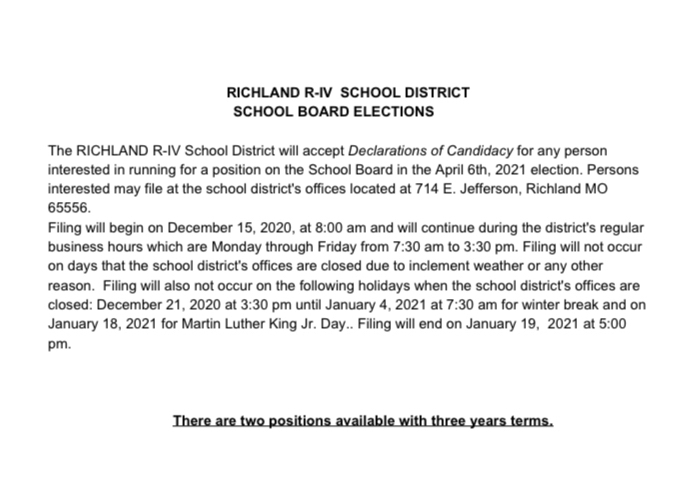 Board of Education Filing Notice